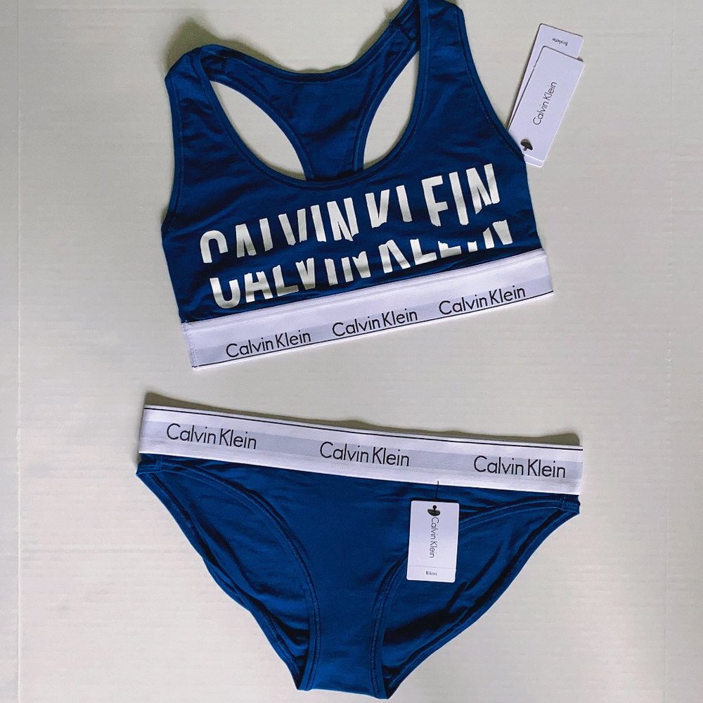 CK MODERN COTTON Modal Bralette+Bikini Blue Torned